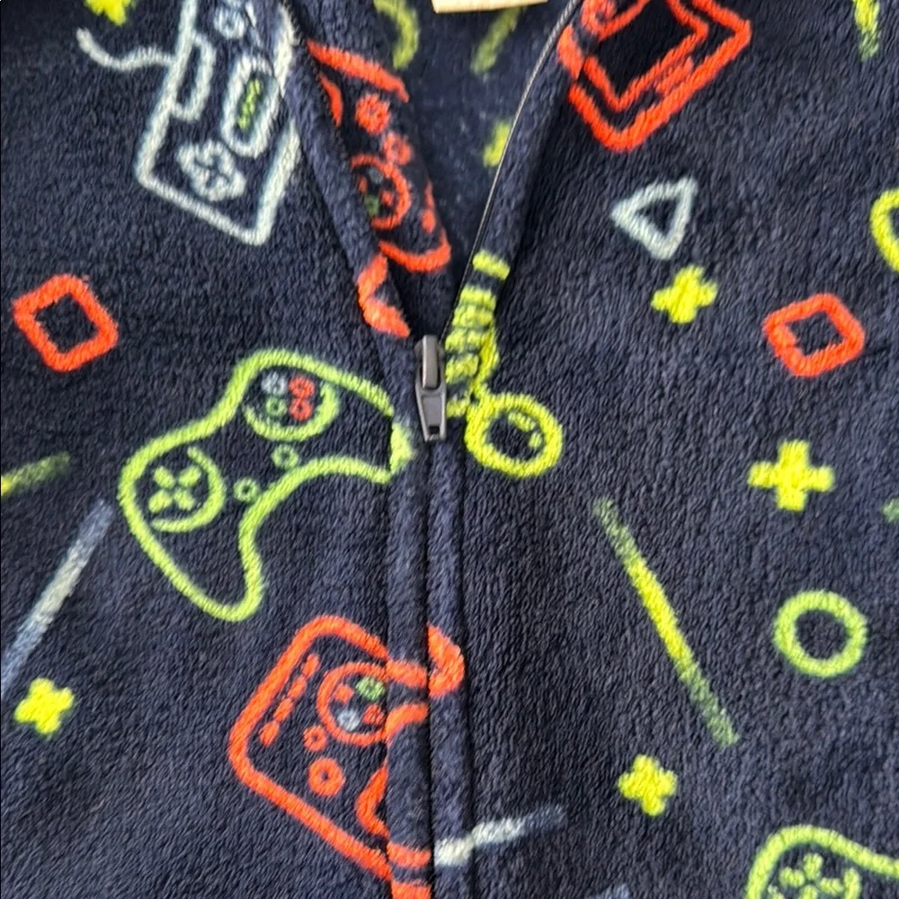 Super warm!!! Kids Navy Blue Gaming Print One Piece fleece pajamas